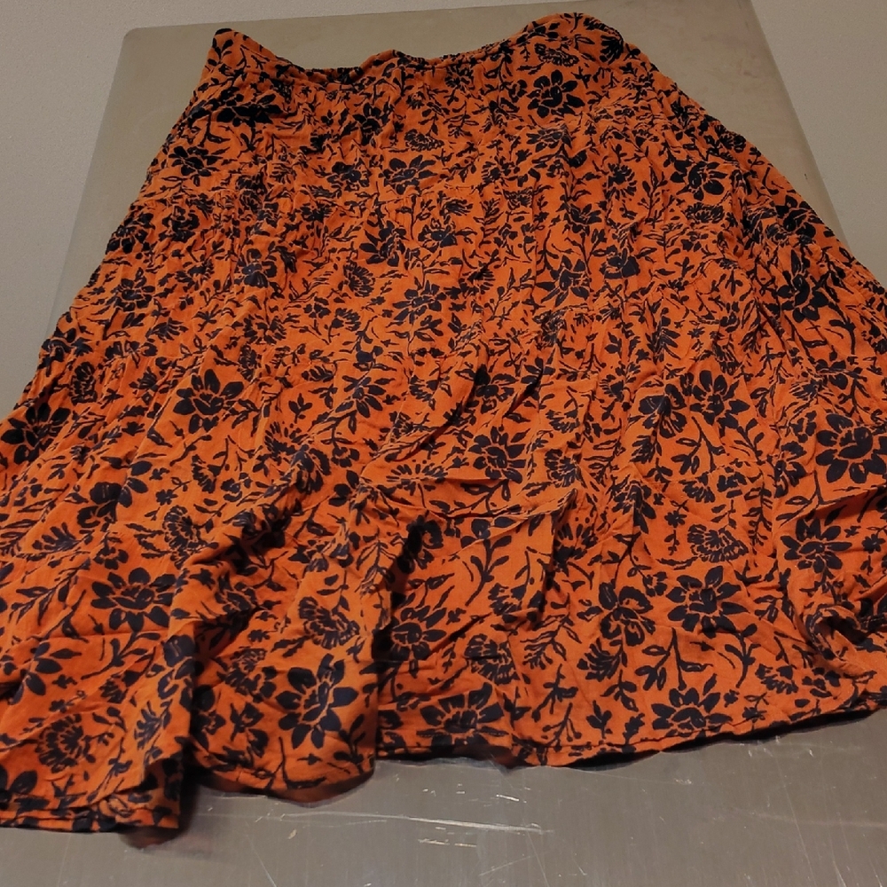 Dress Forum Vibrant Floral Maxi Skirt in Orange and Black